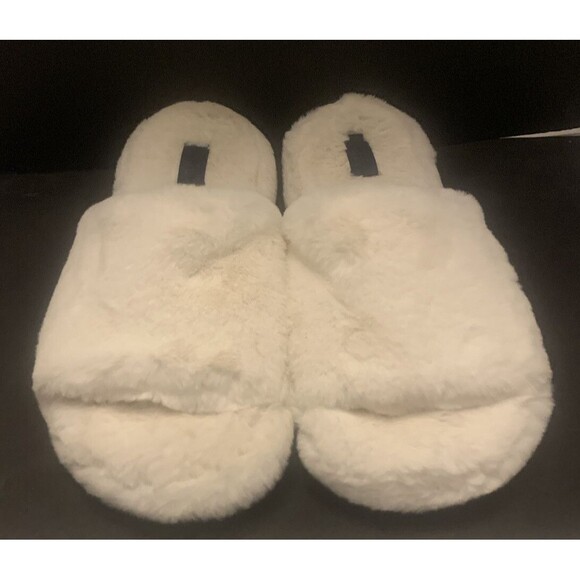 RACHEL ROY Womens Memory Foam Soft Faux Fur White Crisscross Slide Size 7-8 M - Picture 1 of 3